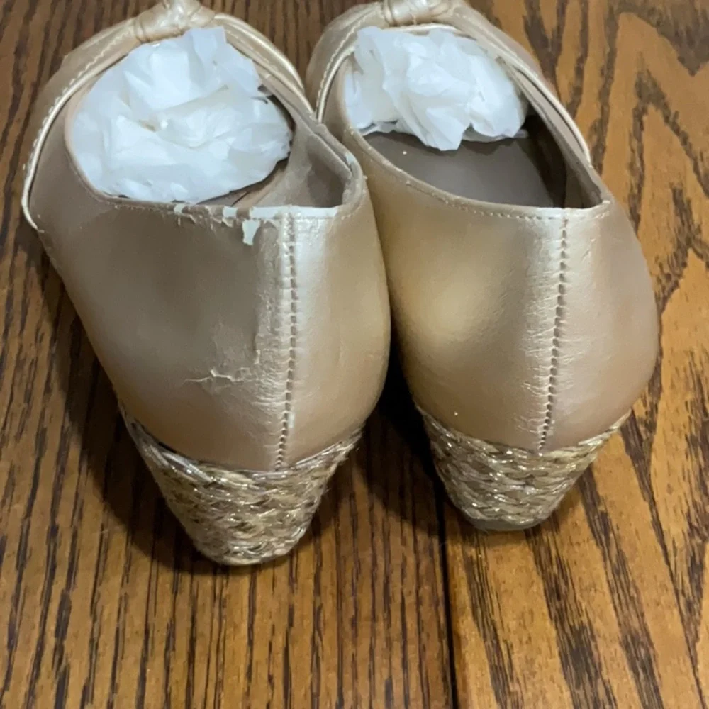 Dressy Gold Peep-Toe Wedge Shoes